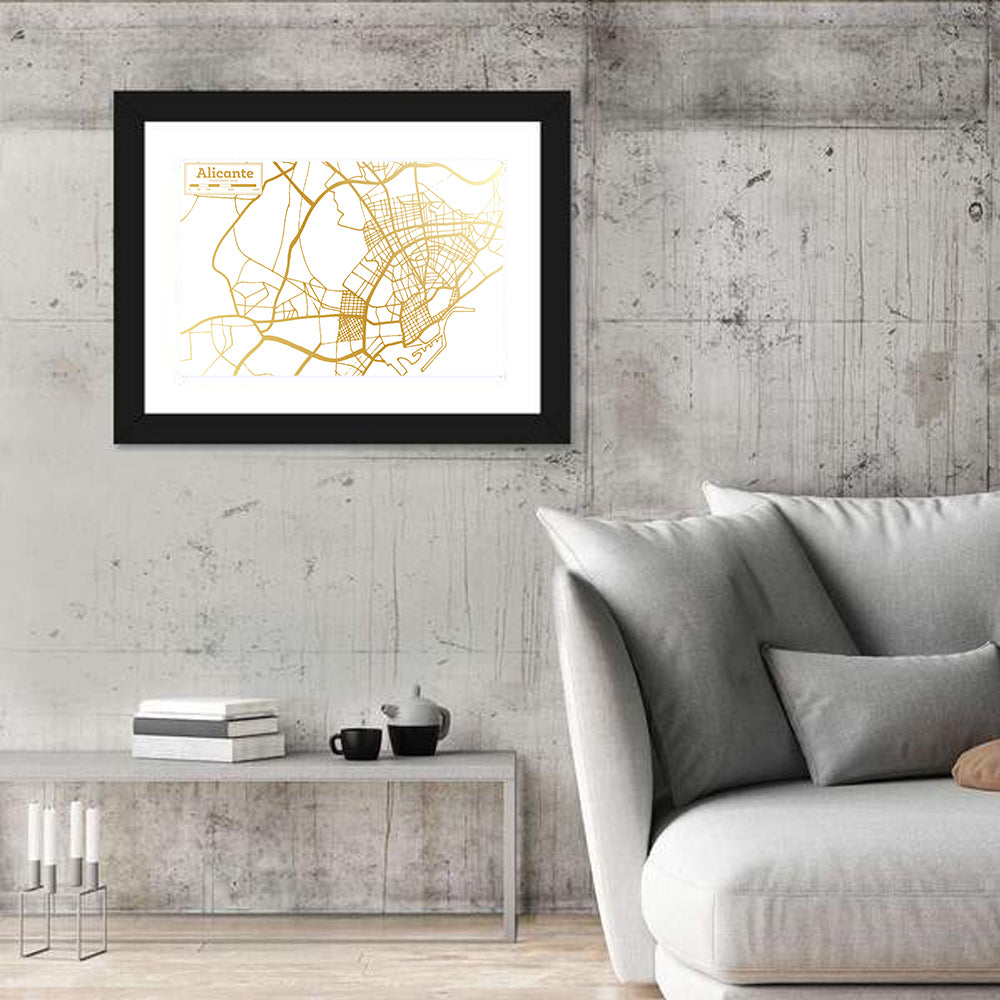 Alicante City Map Wall Art in a room, landscape