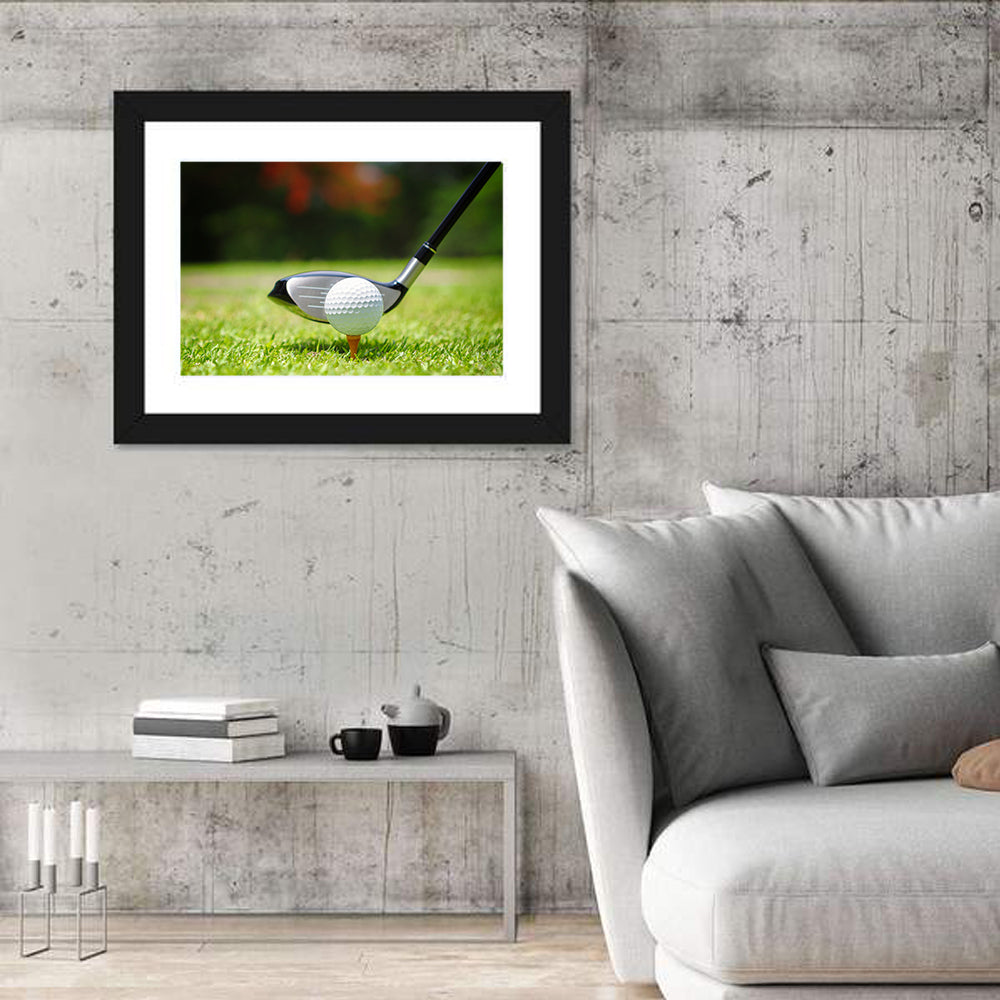 Golf Ball with Driver on Tee Wall Art in a room, landscape
