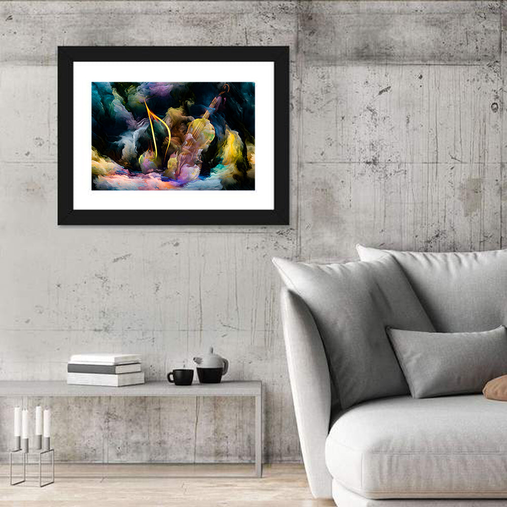 Golden Violin in Blue Nebula Wall Art