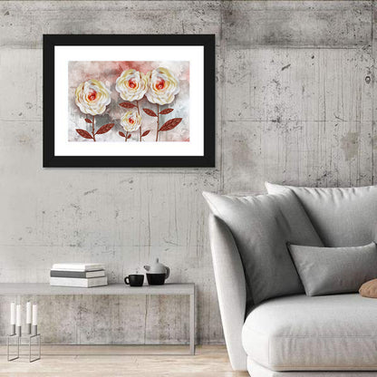 Layered Peach Rose Illustration Wall Art