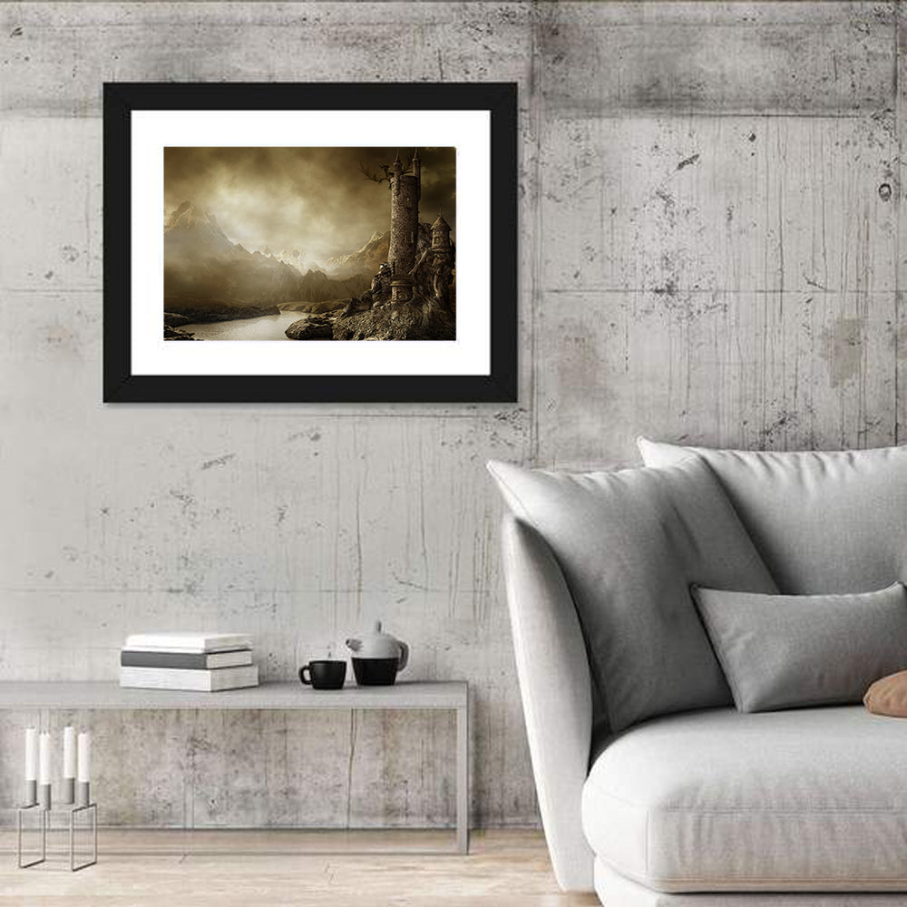 Dragon Perched on Stone Tower Wall Art