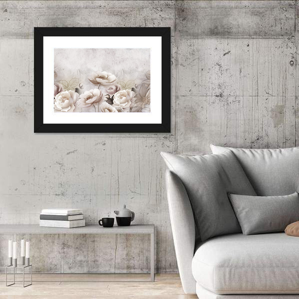 Layered White Roses Wall Art in a room, landscape