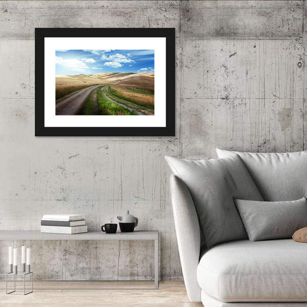 Dirt Road Through Tuscany Wall Art in a room, landscape