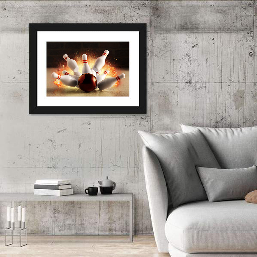 Fiery Bowling Strike Wall Art