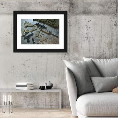 Scoped Rifle and Handgun with Ammo Wall Art