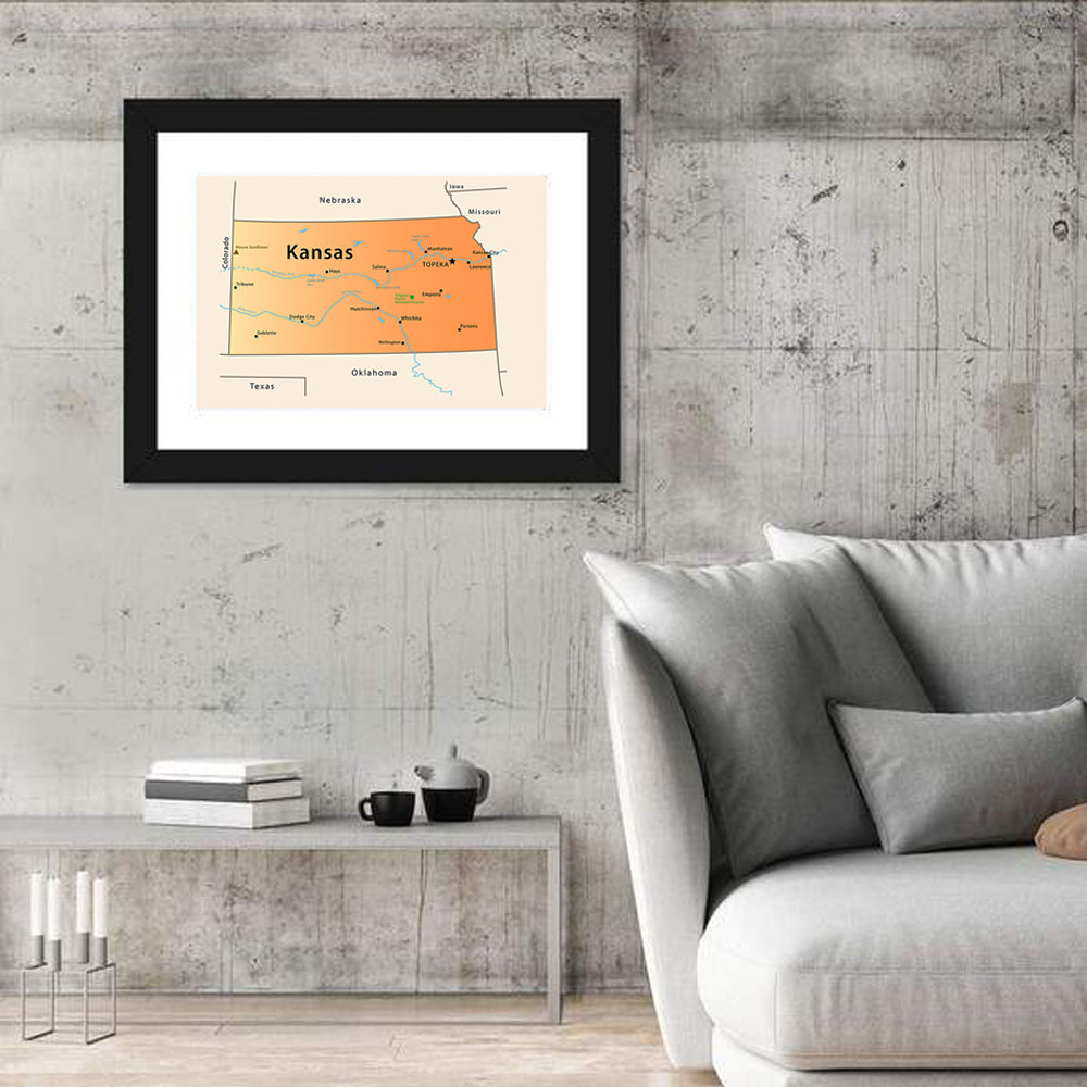 Kansas State Map Wall Art