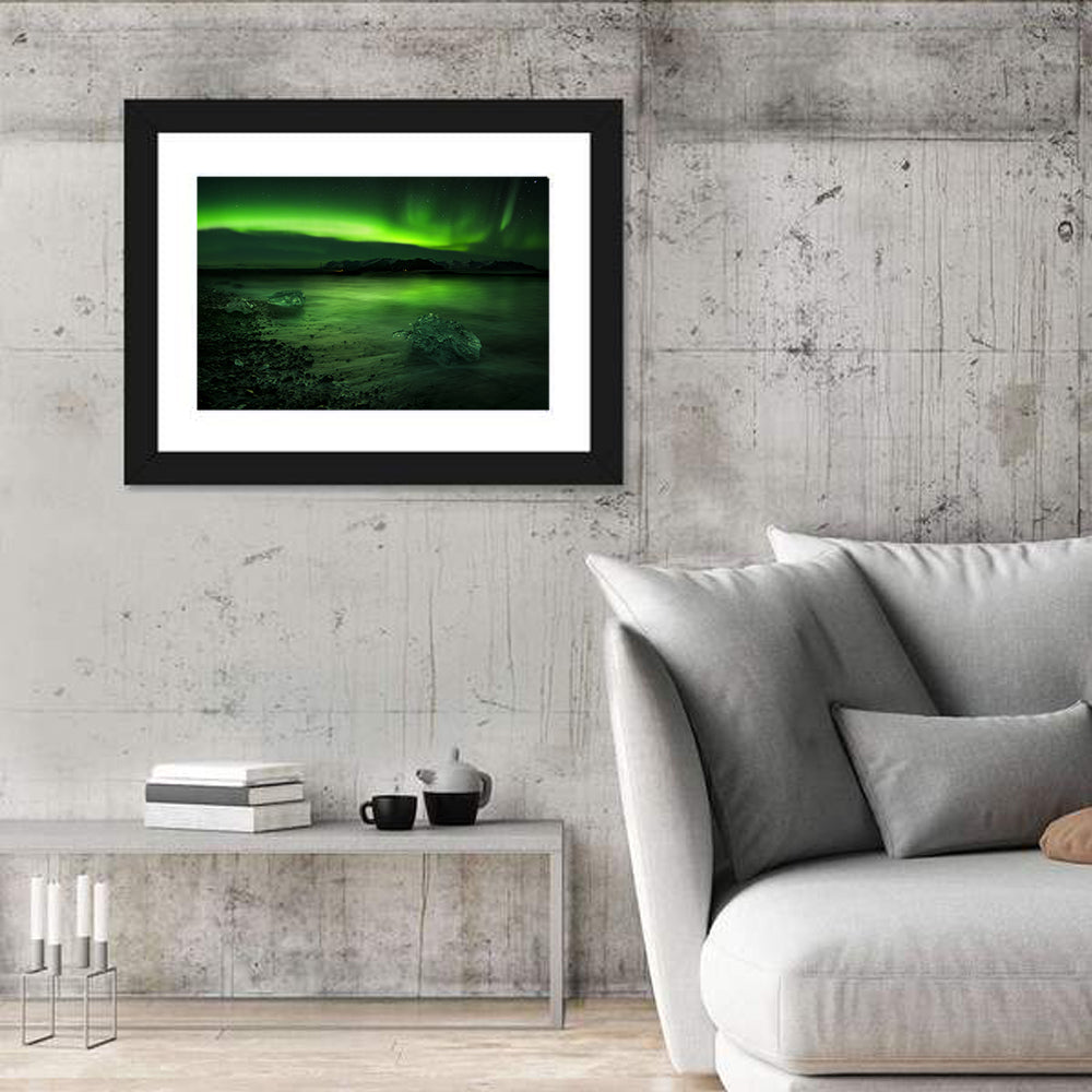 Aurora Polaris Over Icebound Shore Wall Art in a room, landscape