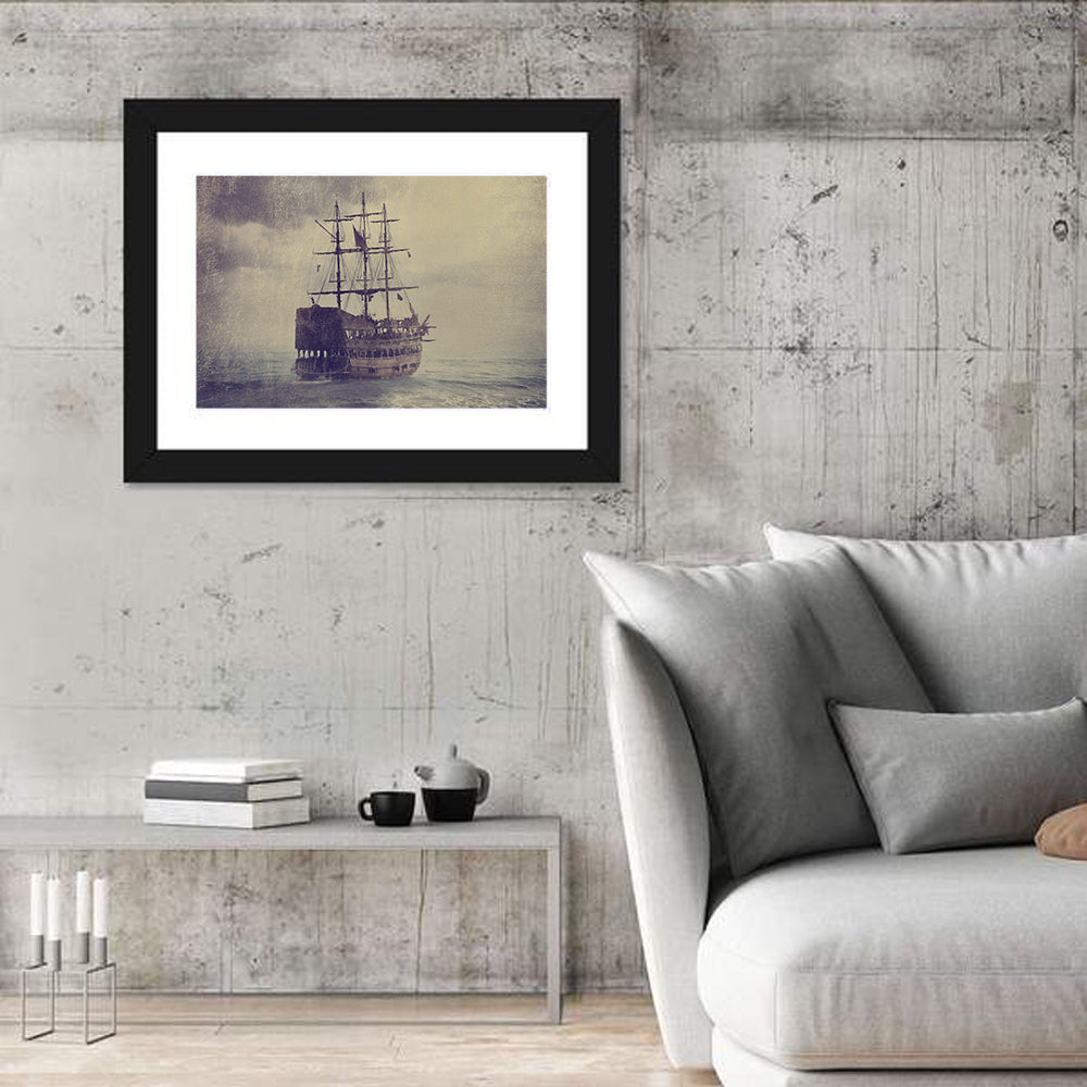 Old Pirate Ship In The Sea Wall Art