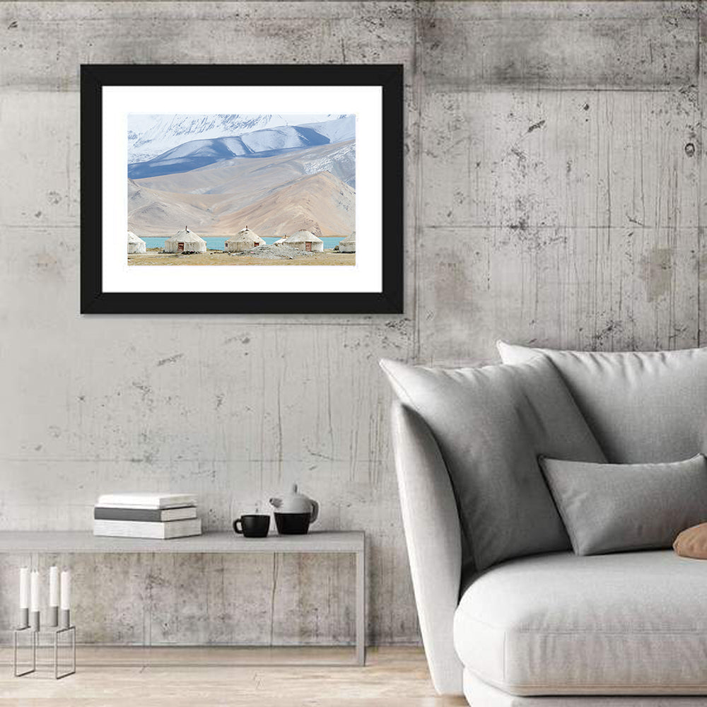 Karakul Lake Yurts with Snow Peaks Wall Art in a room, landscape
