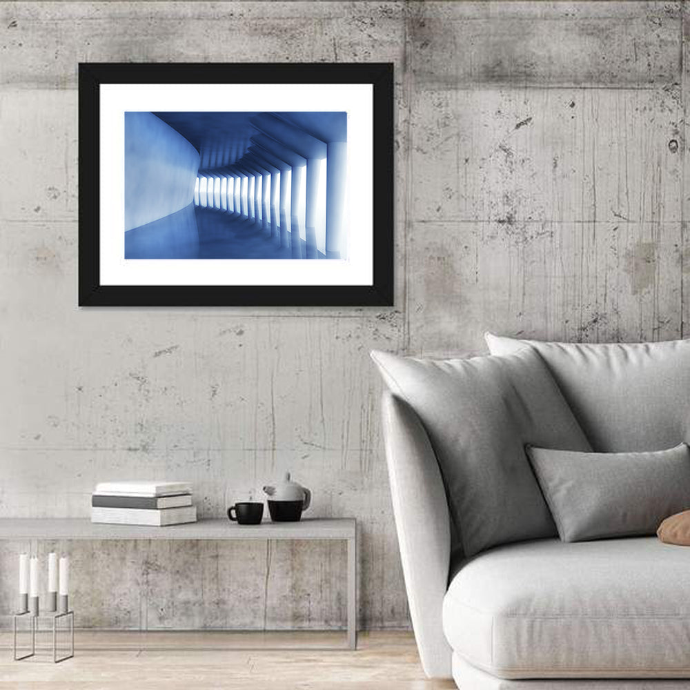 Curved Blue Corridor Wall Art in a room, landscape