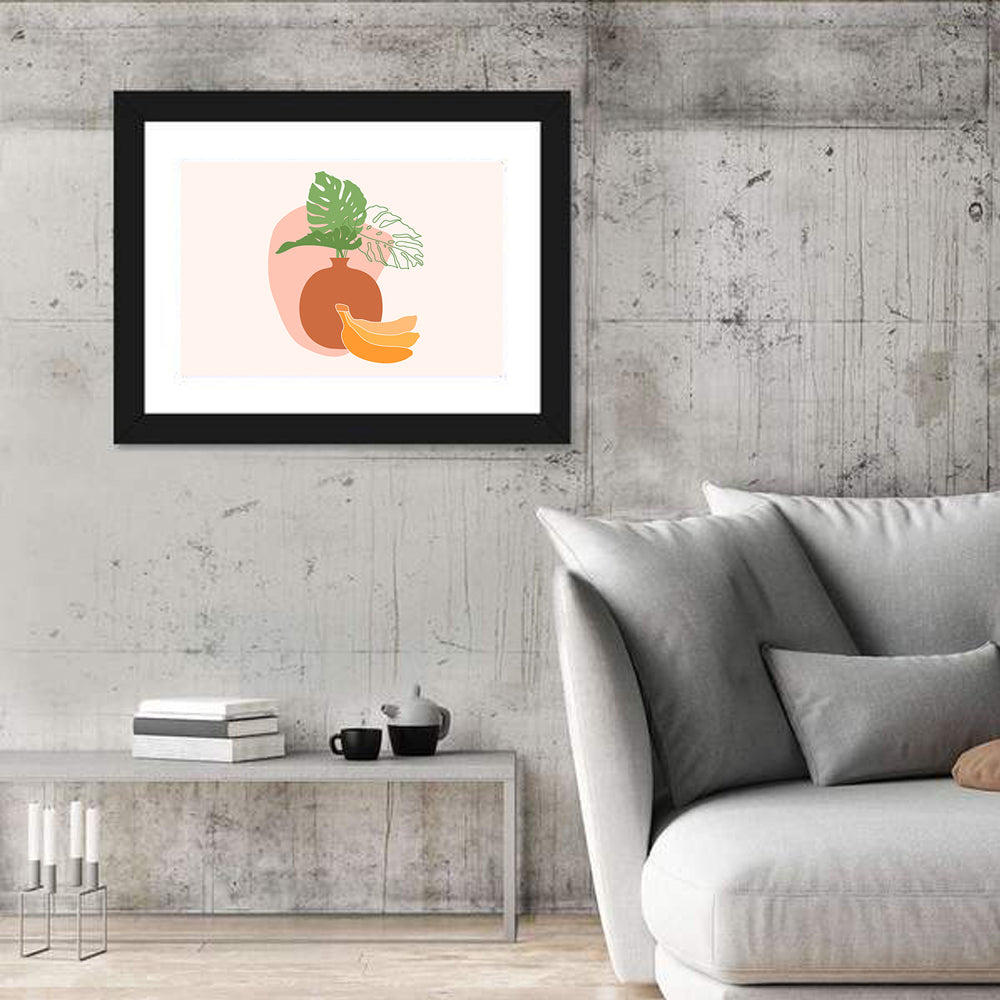 Monstera and Bananas Still Life Wall Art in a room, landscape