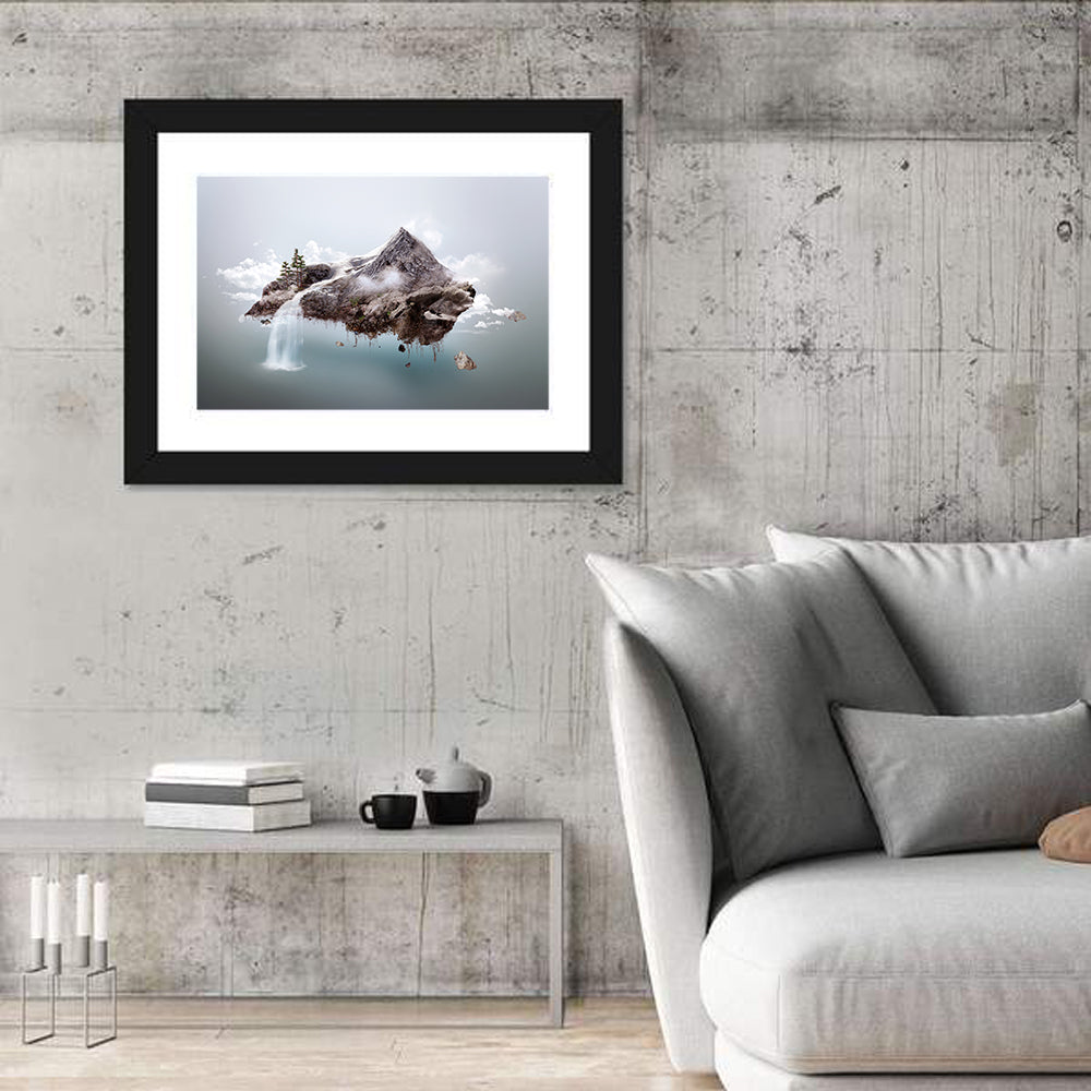 Floating Mountain Island Wall Art in a room, landscape