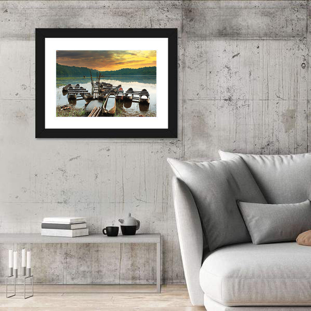 Tamblingan Lake Canoes at Sunset Wall Art
