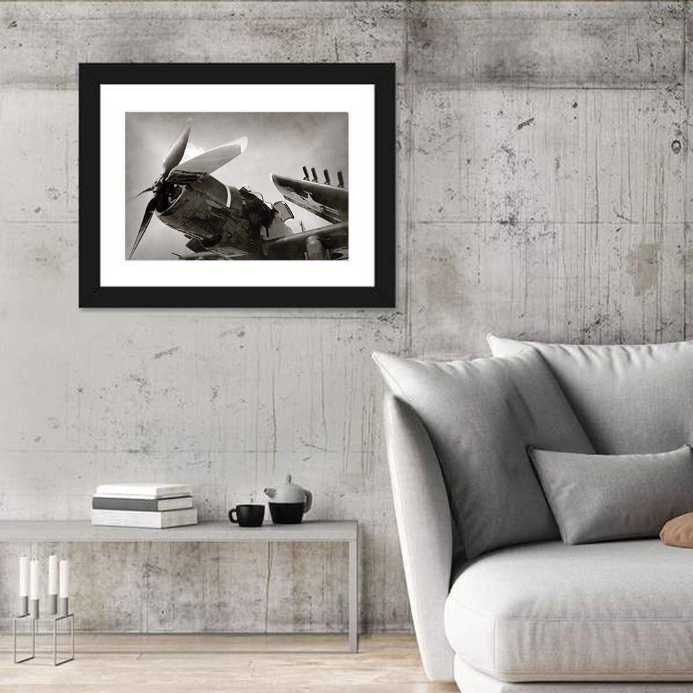 Navy Fighter Plane Wall Art in a room, landscape