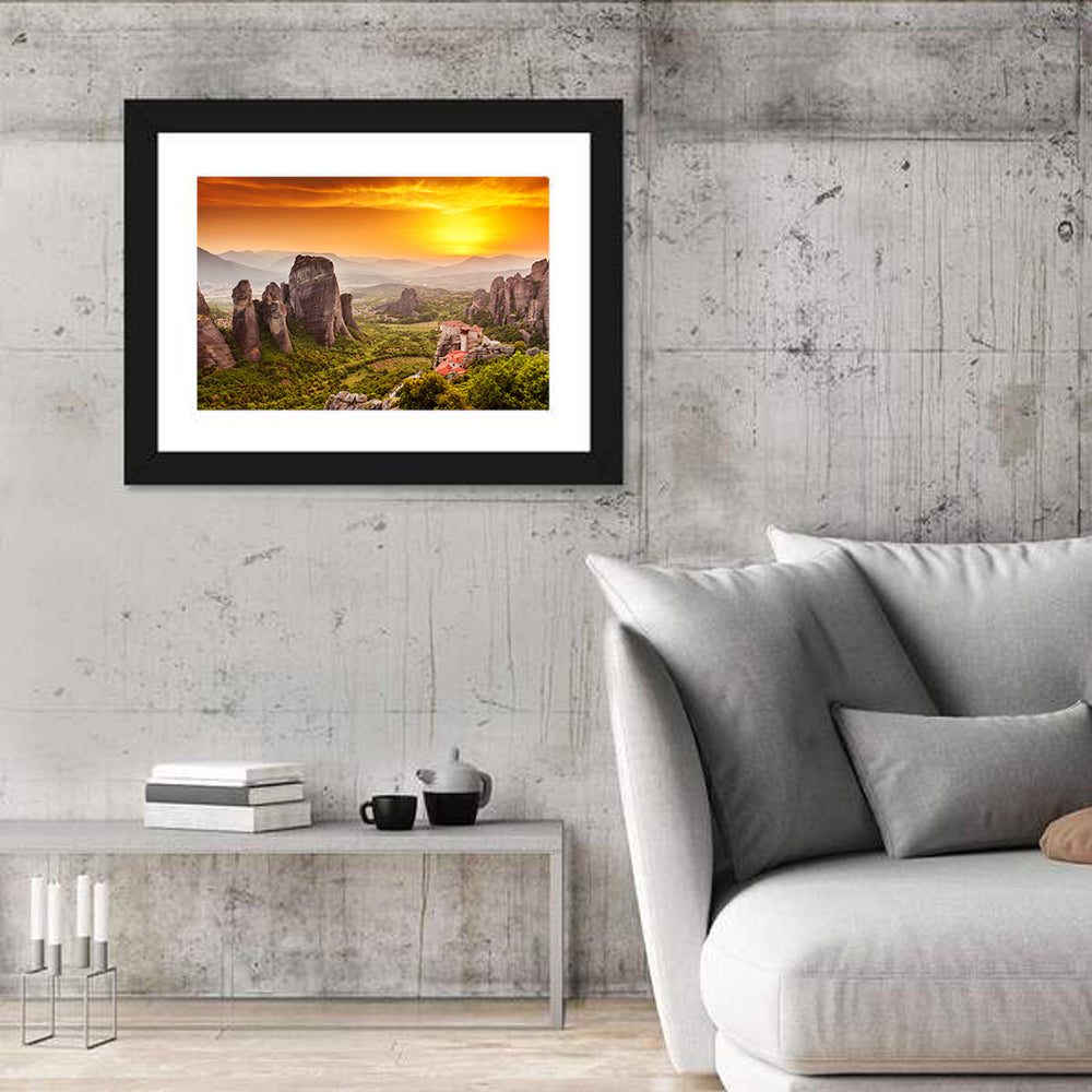 Roussanou Monastery Sunset, Meteora Wall Art in a room, landscape