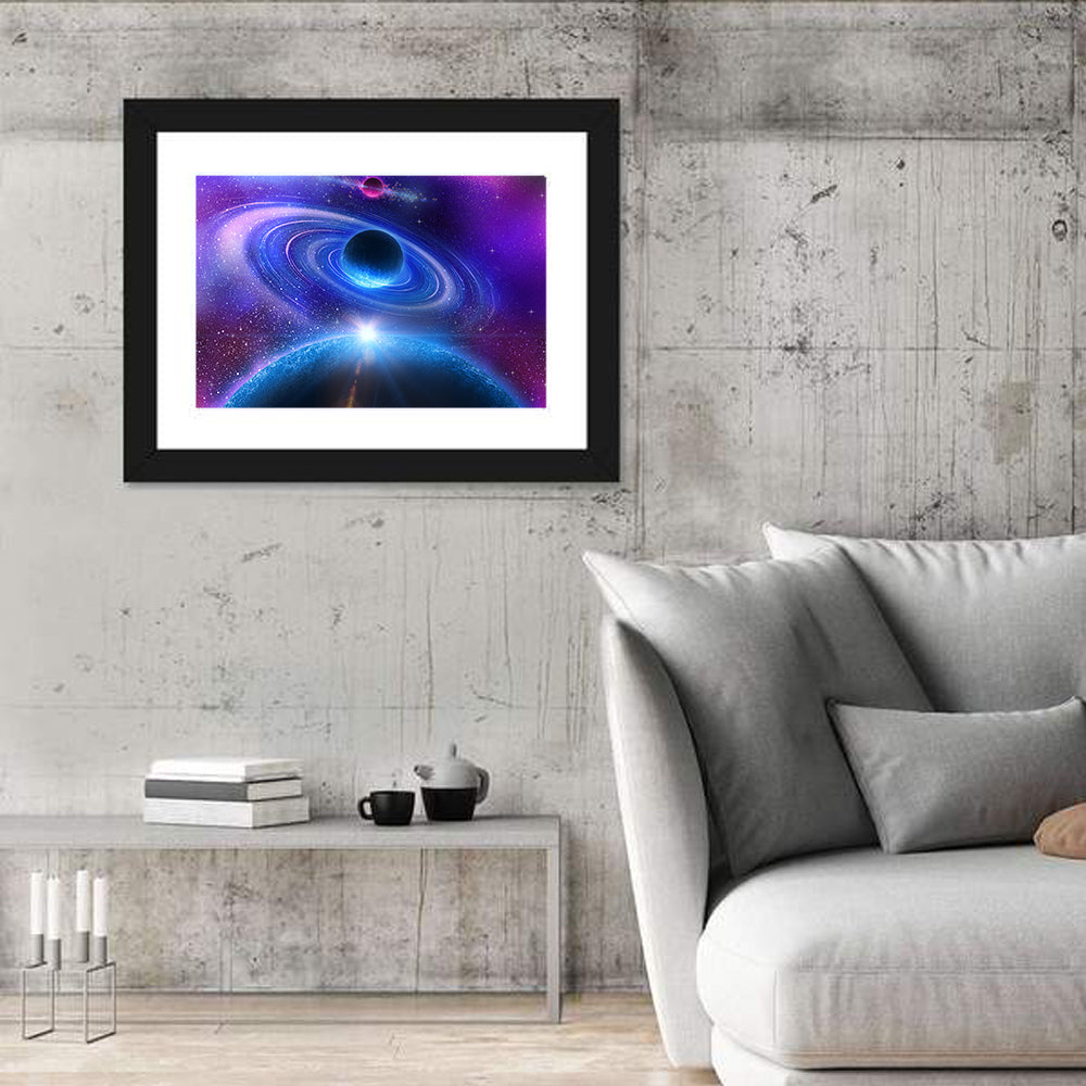 Starburst Over Ringed Planet Wall Art in a room, landscape