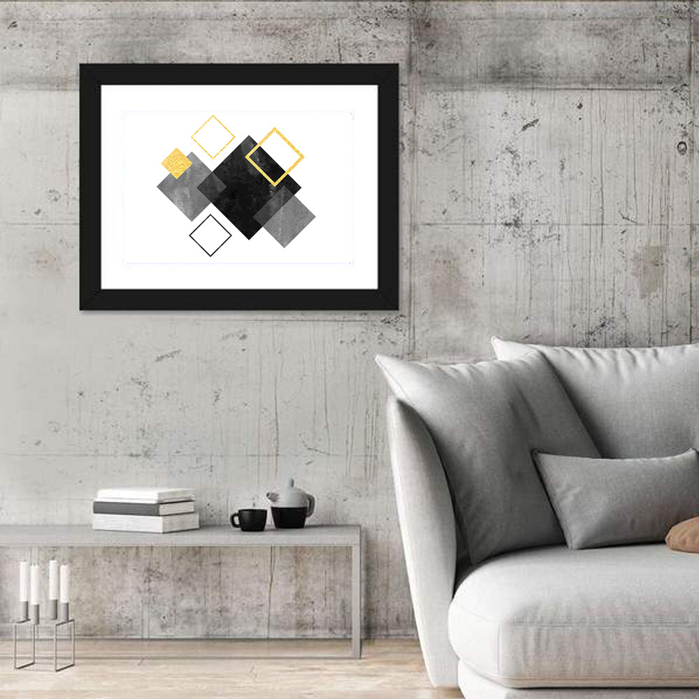 Layered Squares Composition Wall Art in a room, landscape