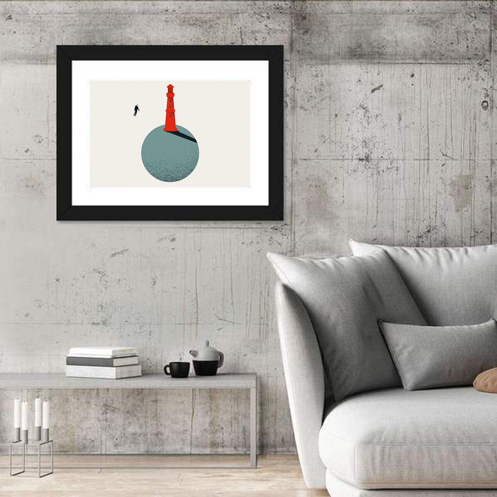 Red Lighthouse on Planet Wall Art in a room, landscape