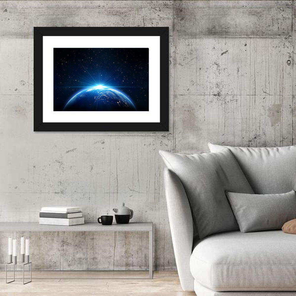 Planet Earth from Orbit Wall Art in a room, landscape