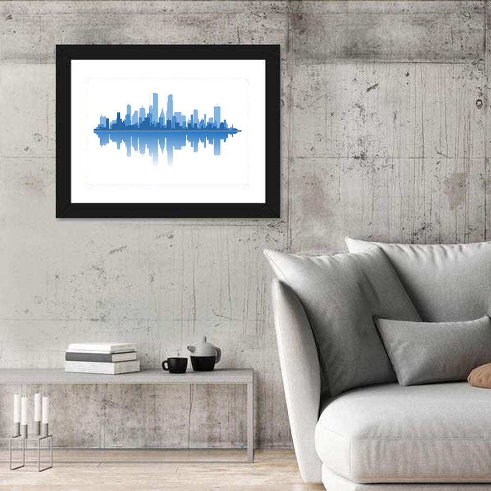 Modern City Silhouette Wall Art in a room, landscape