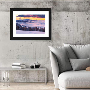 Morning fog in the winter mountains Wall Art