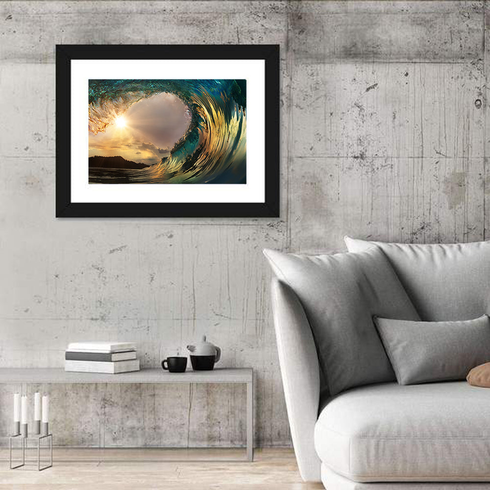 Surfing Barrel at Sunset Wall Art