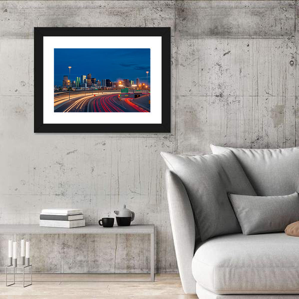 Denver Skyline with Light Trails Wall Art