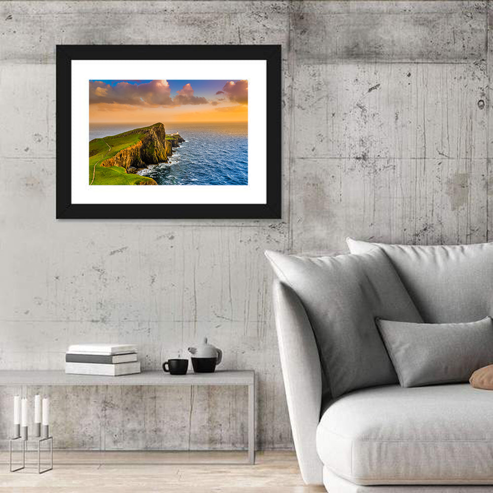 Neist Point Lighthouse Isle of Skye Wall Art in a room, landscape