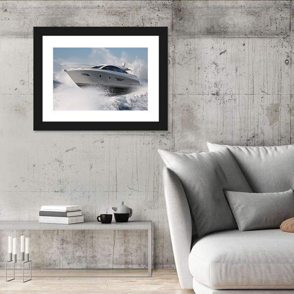 Motor Yacht Cutting Through Spray Wall Art