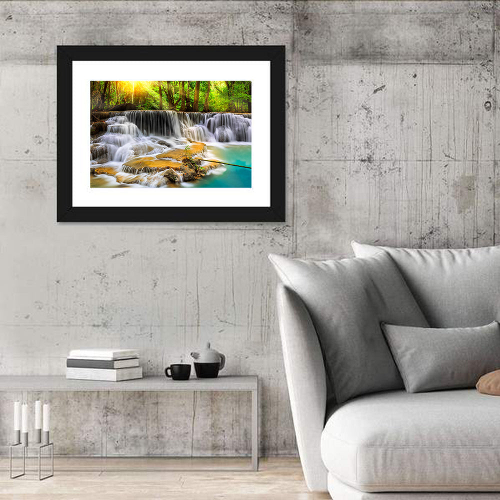 Sunlit Erawan Waterfall, Kanchanaburi Wall Art in a room, landscape