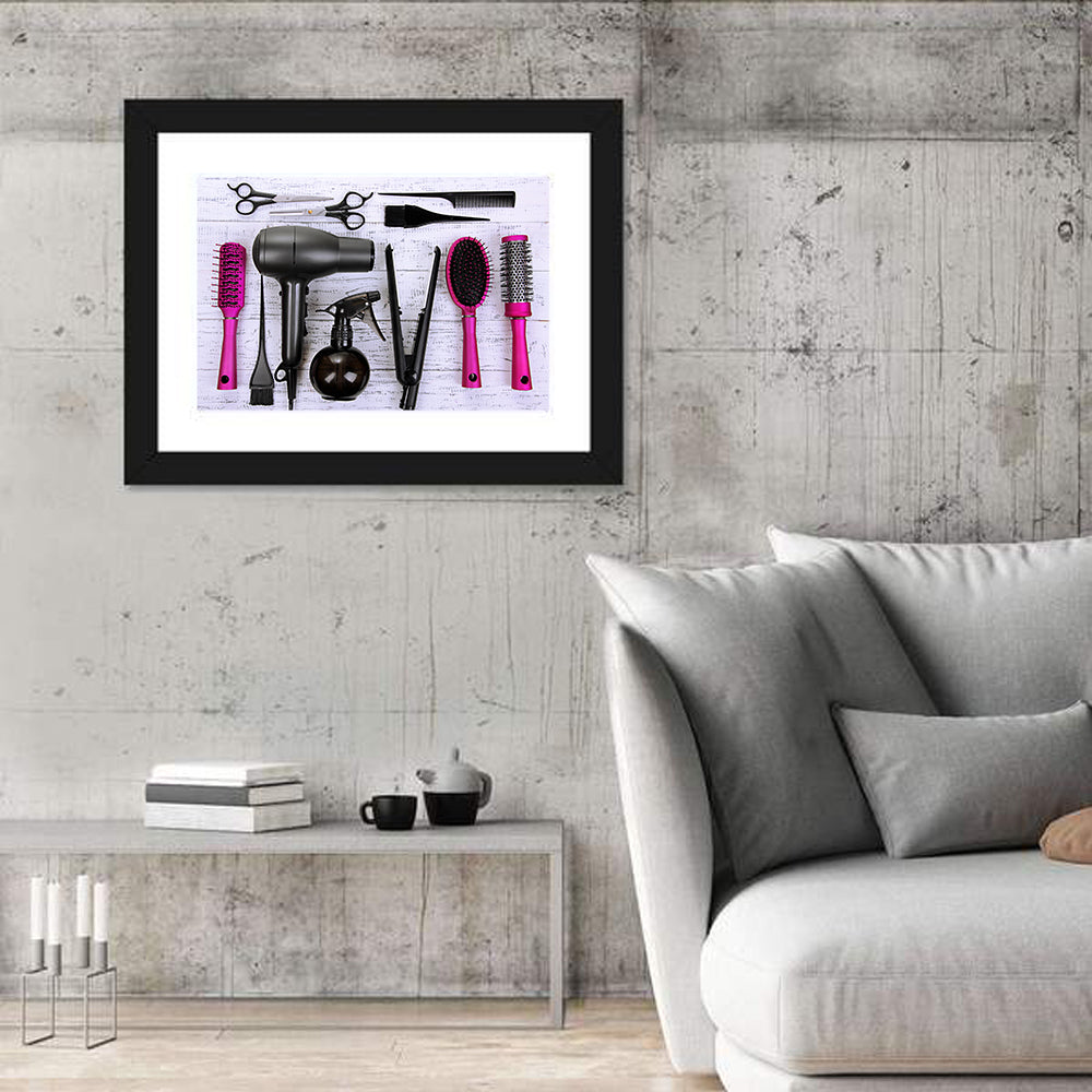 Hair Styling Tools Flat Lay Wall Art in a room, landscape