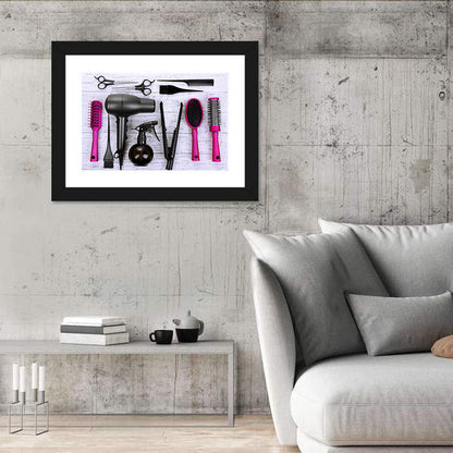 Hair Styling Tools Flat Lay Wall Art
