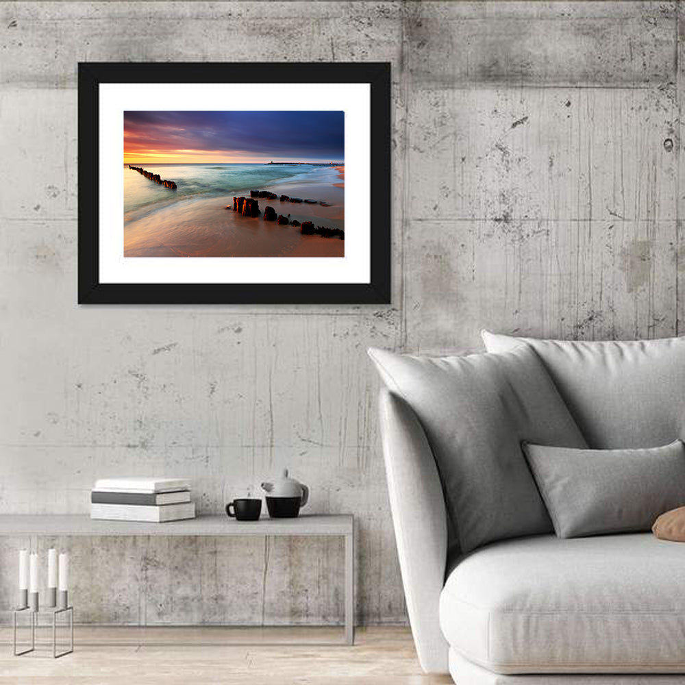 Poland Beach Sunrise Wall Art in a room, landscape