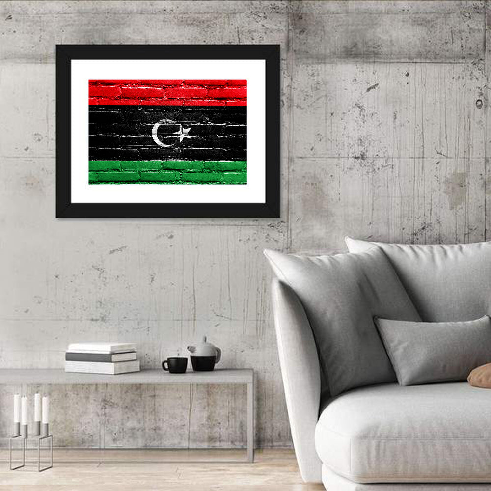 Libyan Flag on Distressed Brick Wall Art