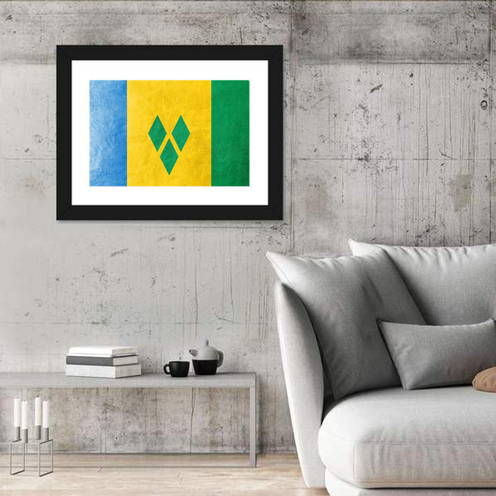 Saint Vincent and the Grenadines National Flag Wall Art in a room, landscape