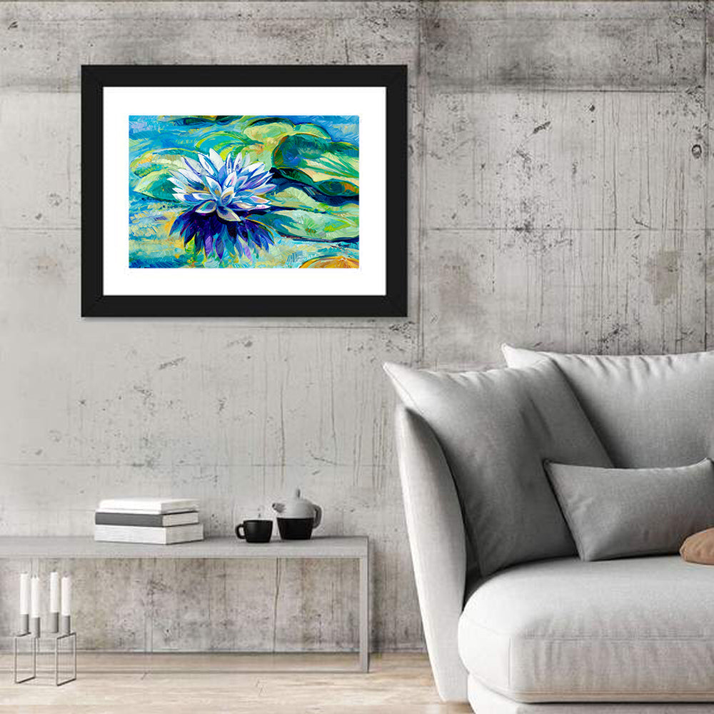 Impressionist Water Lily Study Wall Art in a room, landscape