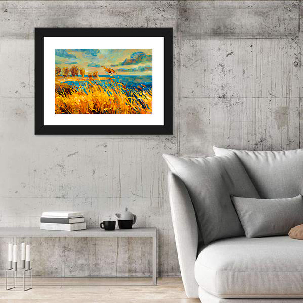 Golden Hour Lake with Tall Grass Wall Art