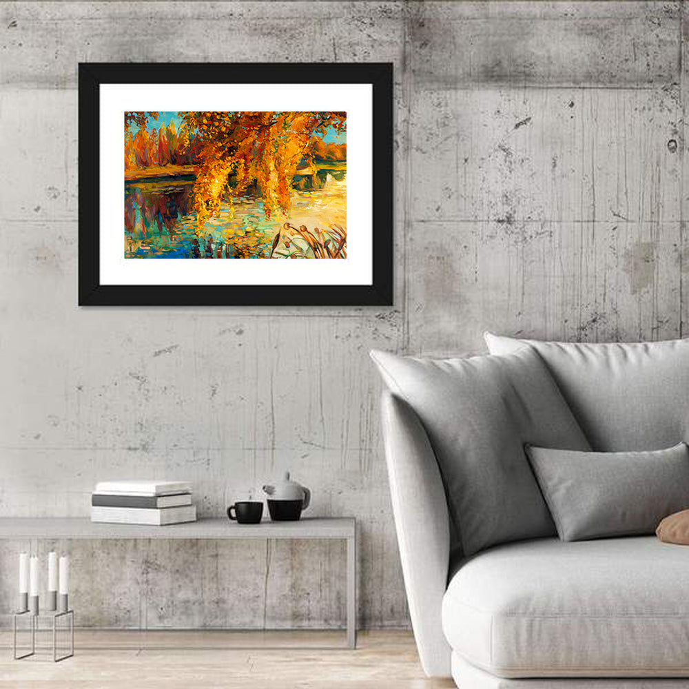 Autumn Lake with Weeping Willow Wall Art