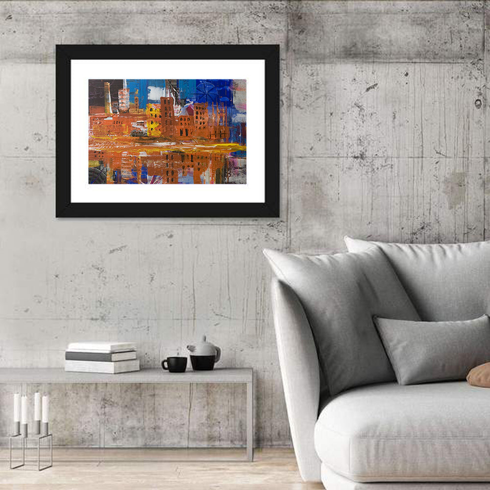 Metropolis Reflective Cityscape Wall Art in a room, landscape
