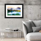 Sunlit Mountain Lake Reflection Wall Art