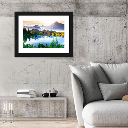 Sunlit Mountain Lake Reflection Wall Art