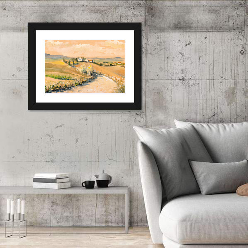 Tuscan Hills at Dusk Wall Art in a room, landscape