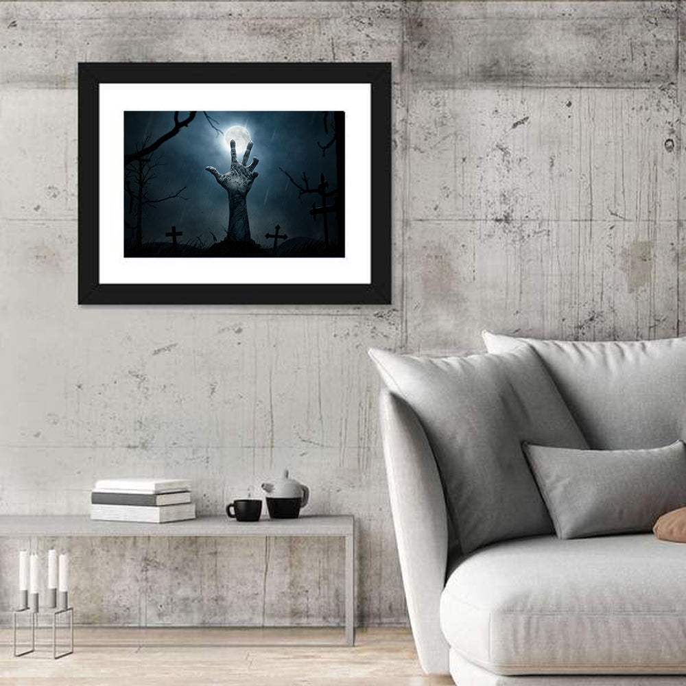 Rising Zombie Hand Under Moonlight Wall Art