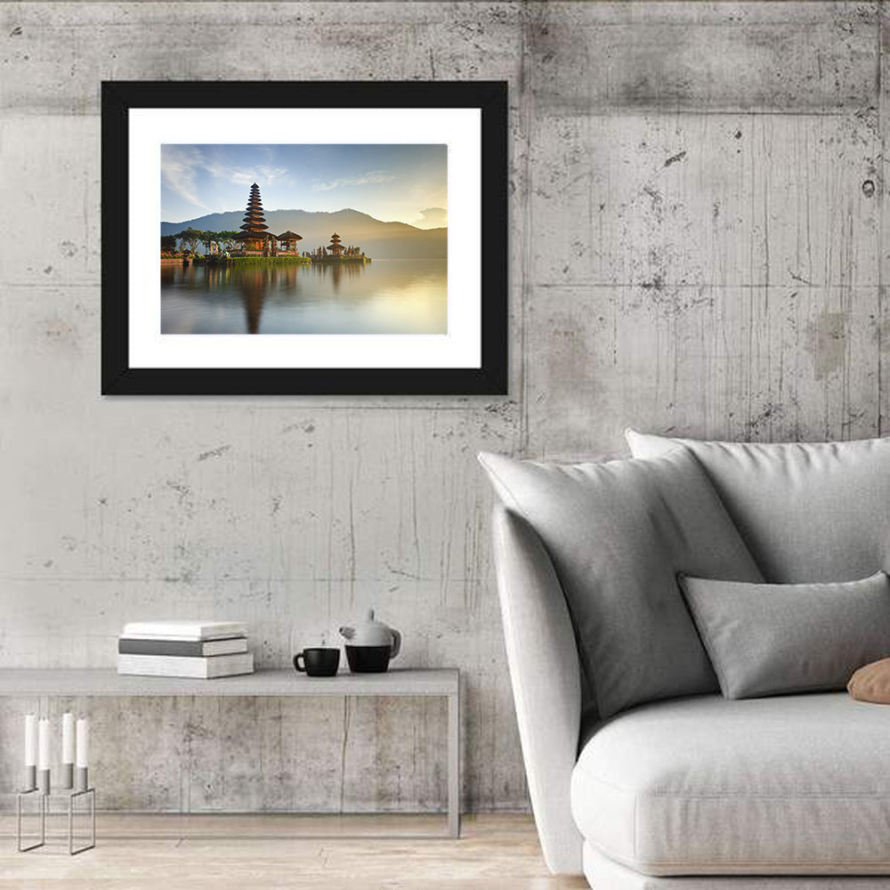 Ulun Danu Beratan Temple at Sunrise Wall Art in a room, landscape