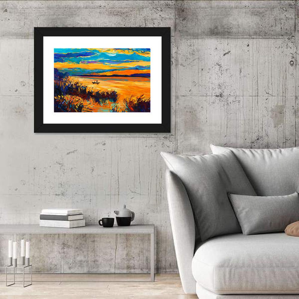 Sunset Boat on Lake Wall Art
