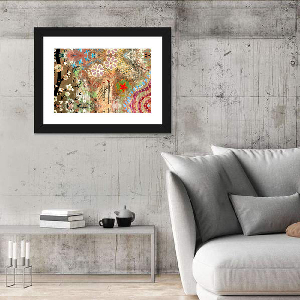 Vintage Scrapbook Collage Wall Art in a room, landscape