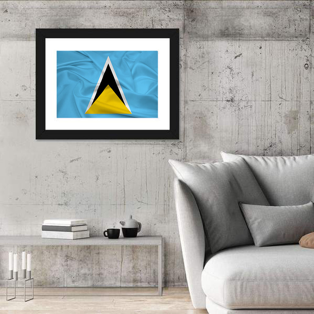 Saint Lucia Flag Geometric Design Wall Art in a room, landscape