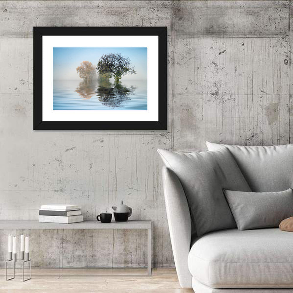 Misty Lake Reflection Wall Art
