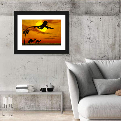 Tropical Sunset Plane Silhouette Wall Art