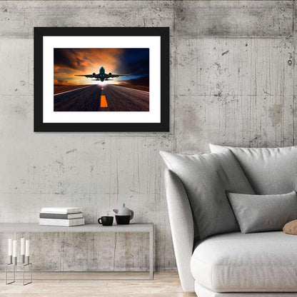 Passenger Jet Landing at Sunset Wall Art